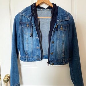 Cropped Hooded Denim Jacket